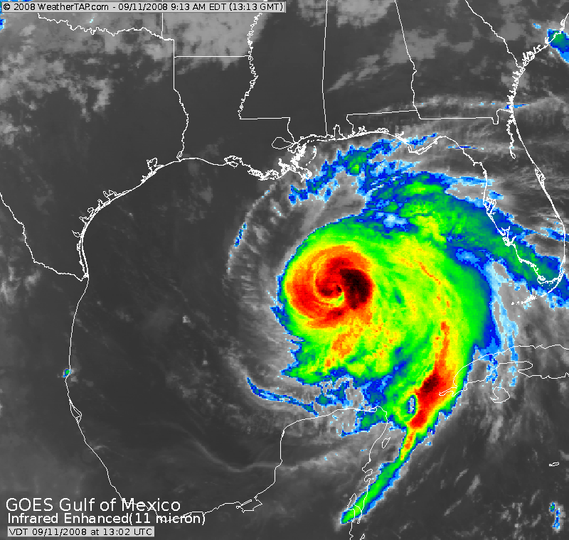 AOI example of Hurricane IKE moving toward the Gulf coast